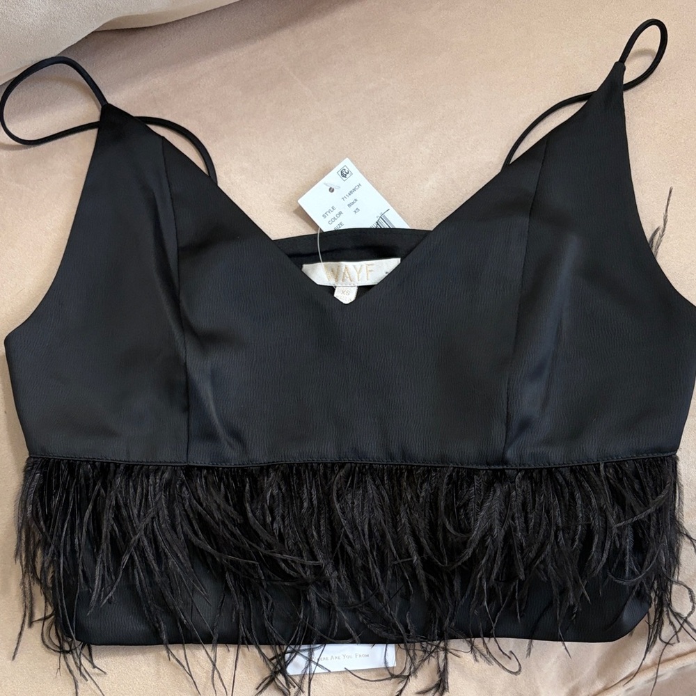 Wayf Black Feather Embellished Top